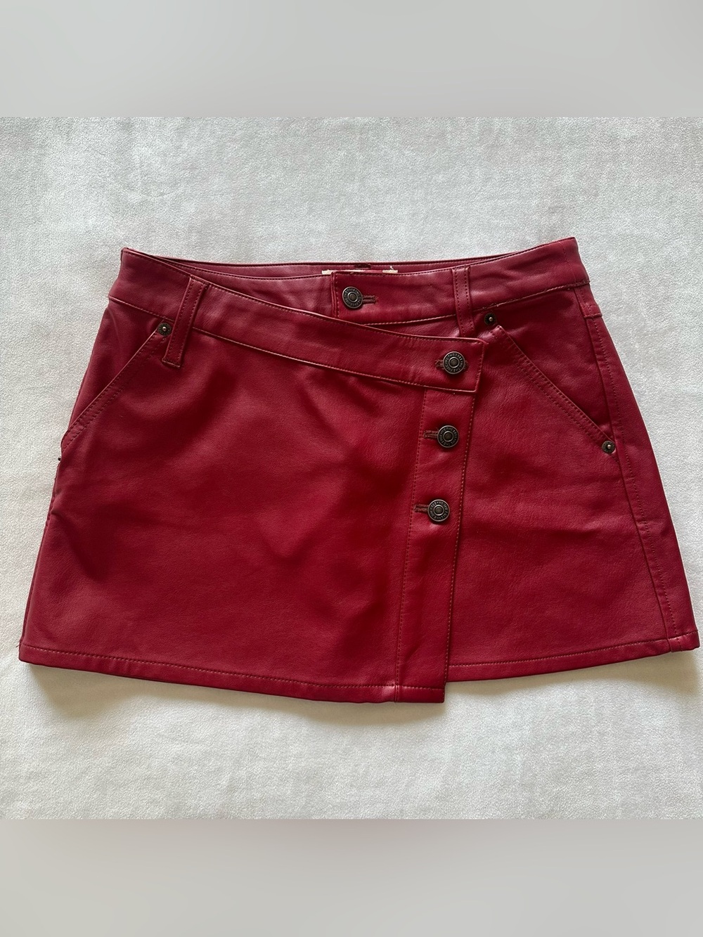 free people red vegan leather mini skirt / sz 25